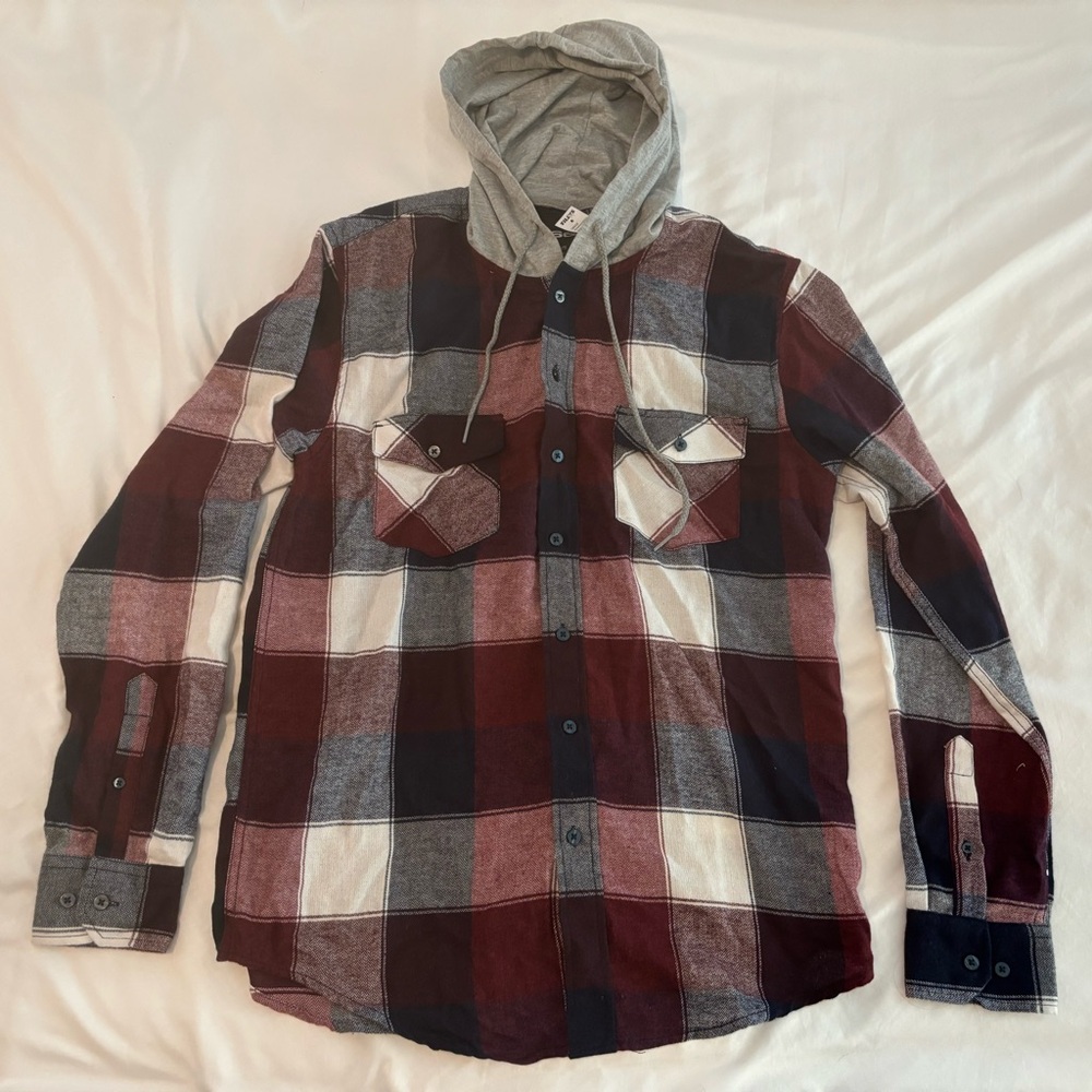 RSQ Burgundy and Gray Hooded Shirt